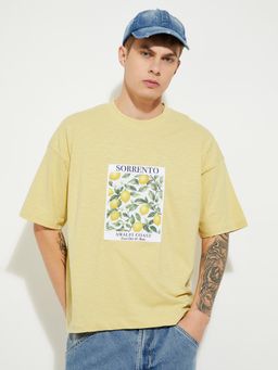 max - Men's Yellow Cotton Regular Fit Printed T-Shirt