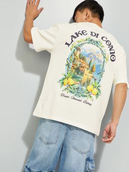 max - Men's White Cotton Regular Fit Graphic T-Shirt