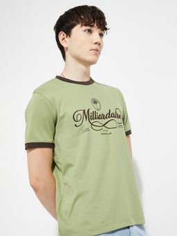 max - Men's Green Cotton Regular Fit Printed T-Shirt