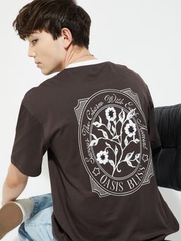 max - Men's Brown Cotton Regular Fit Printed T-Shirt