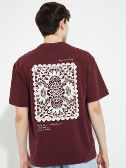 max - Men's Maroon Cotton Regular Fit Graphic T-Shirt