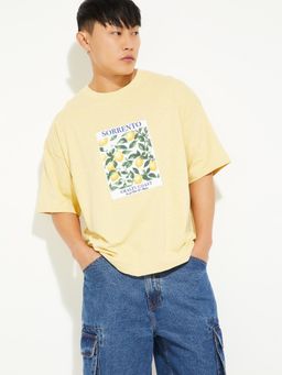 max - Men's Yellow Cotton Regular Fit Printed T-Shirt