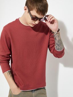 max - Men's Red Cotton Regular Fit Solid T-Shirt