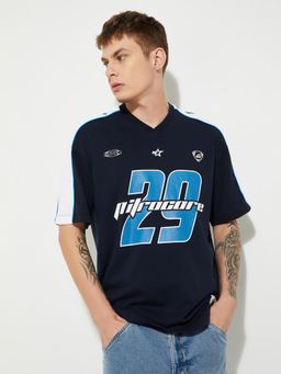 max - Men's Navy Blue Cotton Regular Fit Graphic T-Shirt
