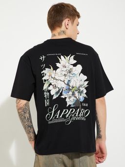max - Men's Black Cotton Regular Fit Graphic T-Shirt