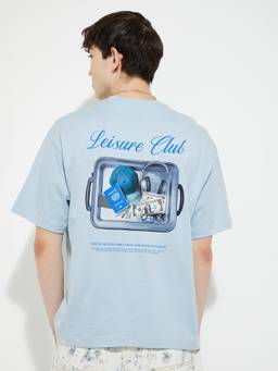 max - Men's Blue Cotton Regular Fit Graphic T-Shirt