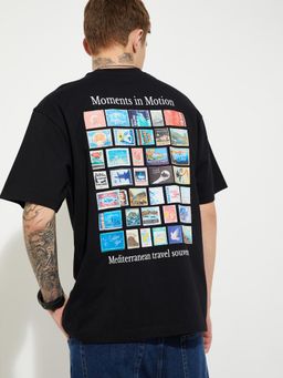 max - Men's Black Cotton Regular Fit Graphic T-Shirt
