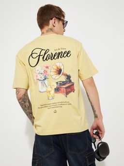 max - Men's Yellow Cotton Regular Fit Graphic T-Shirt