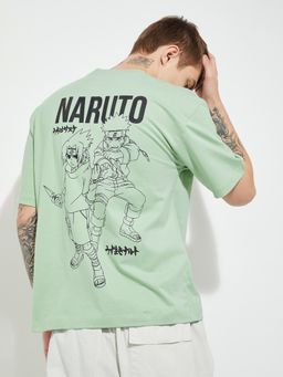 max - Men's Green Cotton Regular Fit Graphic T-Shirt
