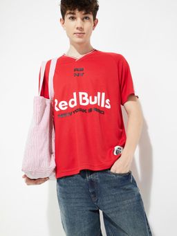 max - Men's Red Cotton Regular Fit Printed T-Shirt