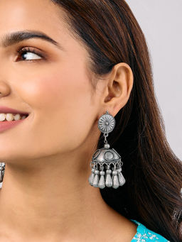 Azai by Nykaa Fashion - Ghungroo Silver Oxidised Jhumkas