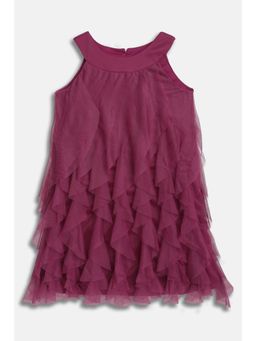 Allen Solly - Girls Maroon Solid Party Dress