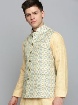 SHOWOFF - Mens Printed Lime Green Ethnic Nehru Jacket