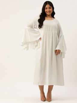 theRebelinme - Plus Size Women White Solid Bell Sleeves A-Line Midi Dress