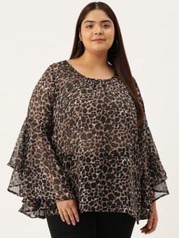 theRebelinme - Plus Size Women Animal Print Georgette Longline Top