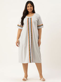 theRebelinme - Plus Size Women Light Grey Solid Knitted Dress with Tape