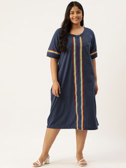theRebelinme - Plus Size Women Melange Blue Solid Knitted Dress with Tape