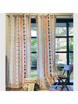 Urban Space - Curtains for Window with 2 Cushion Covers - Multi-Color (Pack of 4)
