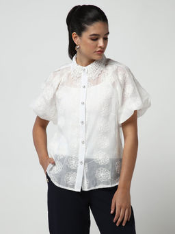 SHOWOFF - Classic Women's White Embroidered Shirt with Inner (Set of 2)