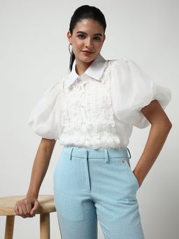 SHOWOFFFF - Classic Women's White Solid Shirt with Inner (Set of 2)
