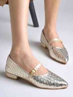 Shoetopia - Women Golden Mules Heels Comfortable Closed-Toe