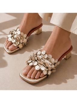 Sandal Stories - Women Classy Champagne Gold Block Sandals Heels - Metallic