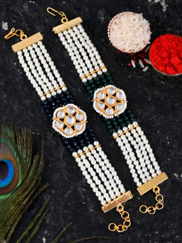 Silvermerc Designs - Set of 2 Women's Kundan Beaded Rakhi Bracelet