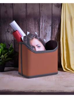 Premsons - Faux Leather Magazine Rack - Magazine Organizer - Orange + Grey