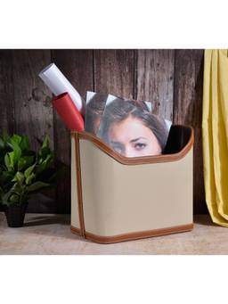 Premsons - Faux Leather Magazine Rack - Magazine Organizer - Beige + Orange
