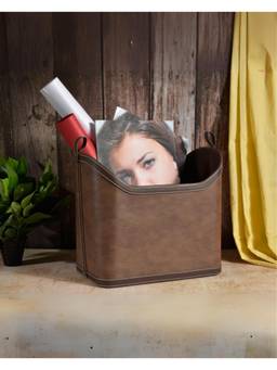 Premsons - Faux Leather Magazine Rack - Magazine Organizer - Brown + Dark Brown