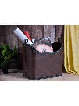 Premsons - Faux Leather Magazine Rack - Magazine Organizer - Dark Brown + Black