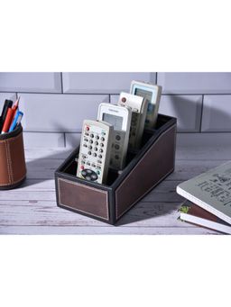 Premsons - Two Tone Remote Holder - Organizer - 4 Compartments - Curve - Dark Brown