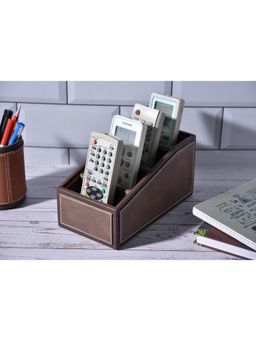 Premsons - Two Tone Remote Holder - Organizer - 4 Compartments - Curve - Brown