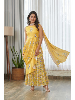 Pasha India - Kesar Yellow Ruffle Saree Dress