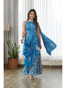 Pasha India - Indra Blue Ruffle Saree Dress