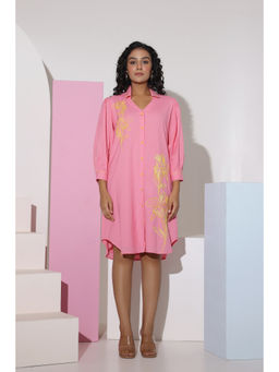 Zolo Label - Pink Cotton Knee Length Shirt Dress