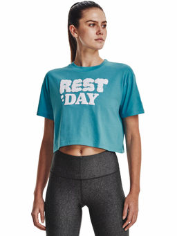 Under Armour - Turquoise Rest Day Verbiage Crop Short Sleeve T-Shirt