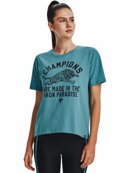 Under Armour - Turquoise Project Rock Iron Heavyweight Short Sleeve T-Shirt