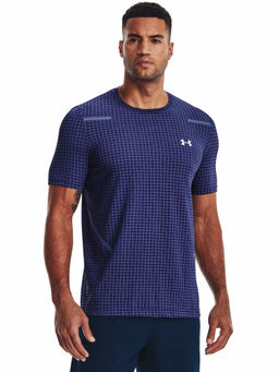 Under Armour - Navy Blue Seamless Grid Short Sleeve T-Shirt