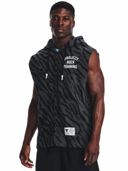Under Armour - Black Project Rock Rival Fleece Sleeveless Printed Full Zip Hoodie
