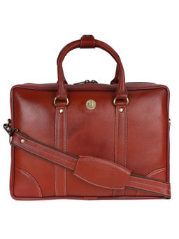 HiLEDER - Pure Ndm Leather 16 Inch Briefcase Laptop Messenger Office Bag, Tan