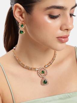 Estele - Green Cz Necklace Set with Earrings for Women