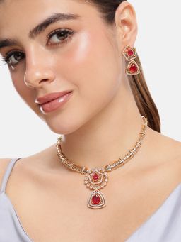 Estele - Ruby Cz Necklace Earrings Set with Gold Plating
