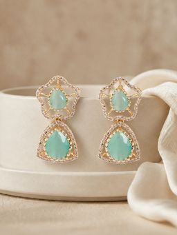 Estele - Mint Green Cz Dangler Earrings with Gold Finish for Women