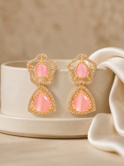 Estele - Gold Finish Mint Pink Cz Dangler Earrings
