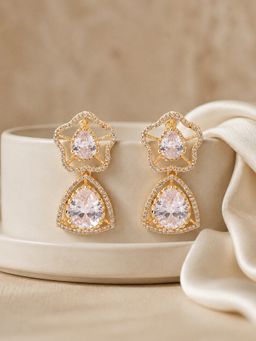 Estele - White Cz Dangler Earrings with Gold Finish for Women