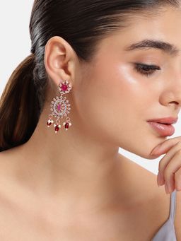 Estele - Gold Finish Ruby Cz Dangler Earrings