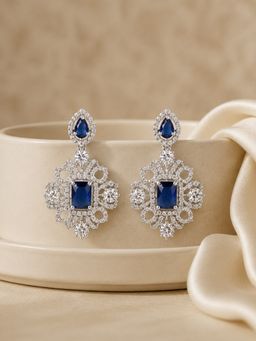 Estele - Rhodium Finish Blue Cz Stone Dangler Earrings