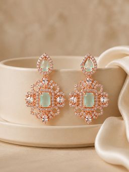 Estele - Rose Gold Plated Mint Green Cz Designer Dangler Earrings
