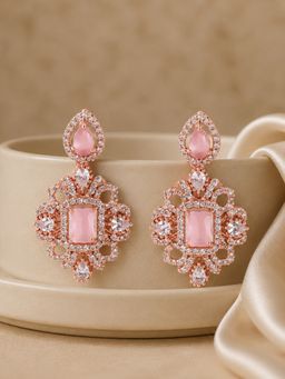 Estele - Mint Pink Stone Cz Dangler Earrings with Rosegold Finish